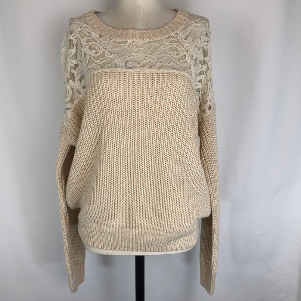 Essentiel Antwerp Lace Yoke Shaker Knit Sweater